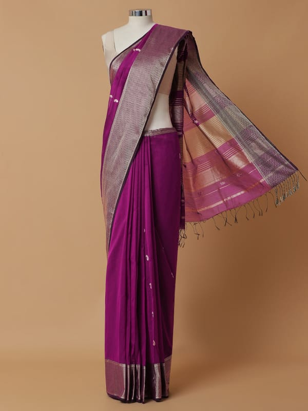 Maheshwari Cotton Silk Deep Purple Woven Butta — BINKS