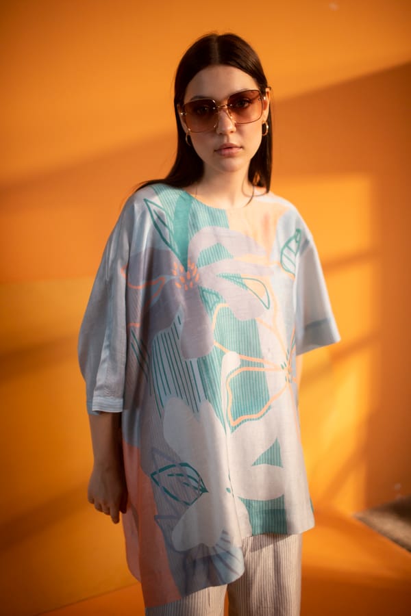 Blue & Orange One Side Kaftan Sleeve Set — CLOS
