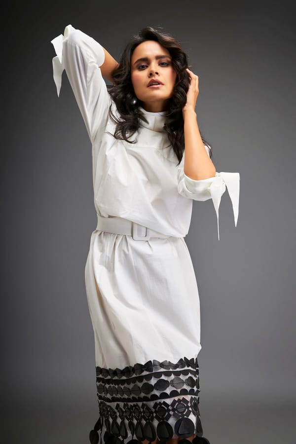 Midi Dress With Detailing On The Hem Comes With Belt — Deepika Arora