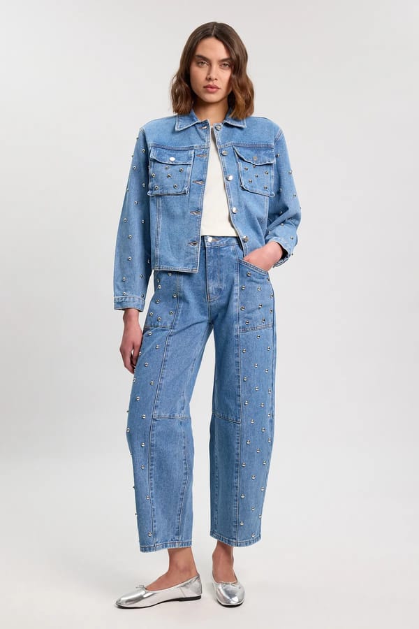 Denim Studded Barrel Leg Jeans — KAREN MILLEN