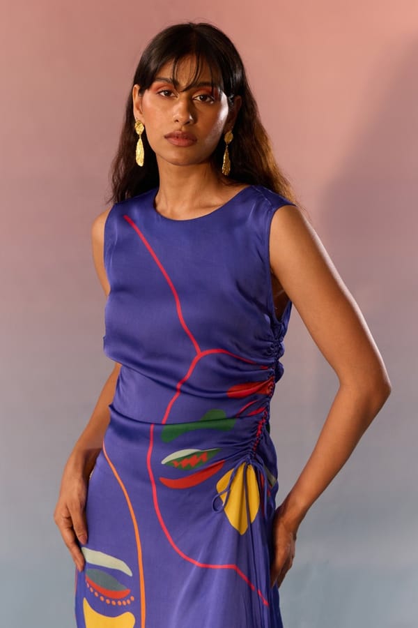 Navy Yin Yang Face Print Dress — Western Era