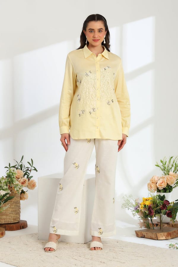 Butter Yellow Embroidered Button-Down Shirt — DAREISS