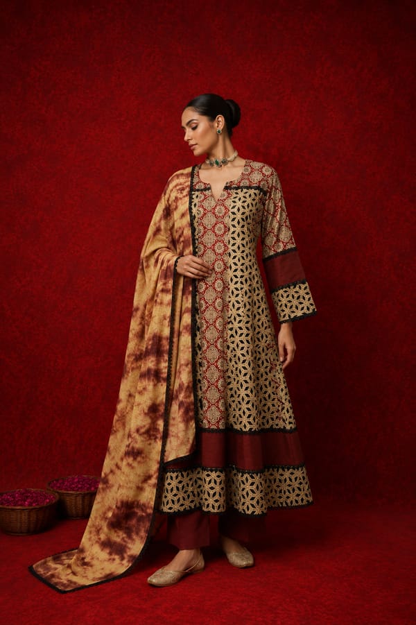 Naseebo Aafreen Ajrakh Anarkali Kurta Set — Naseebo