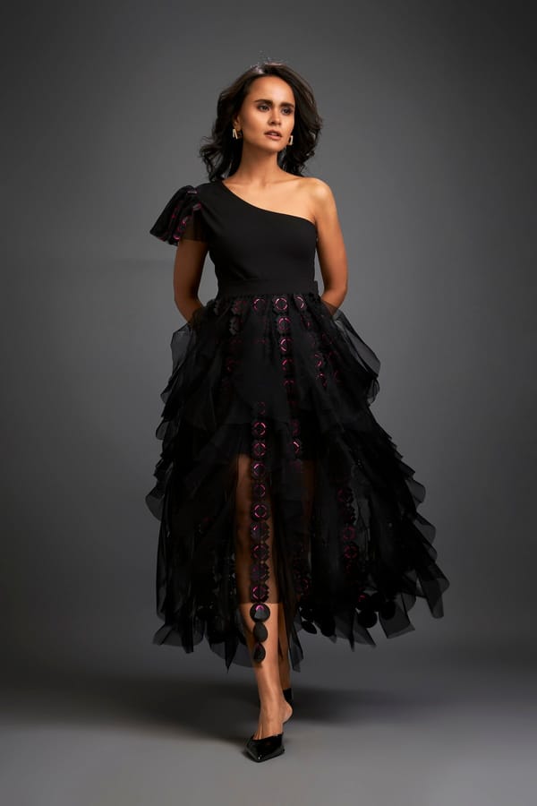 Tiered Tulle Skirt With Geometric Detailing — Deepika Arora