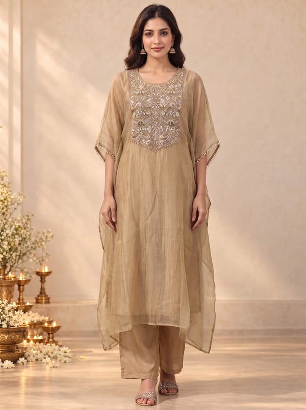 Embroidered Fabric Dabka & Thred Work Set In Gold — LAAVAN JAIPUR