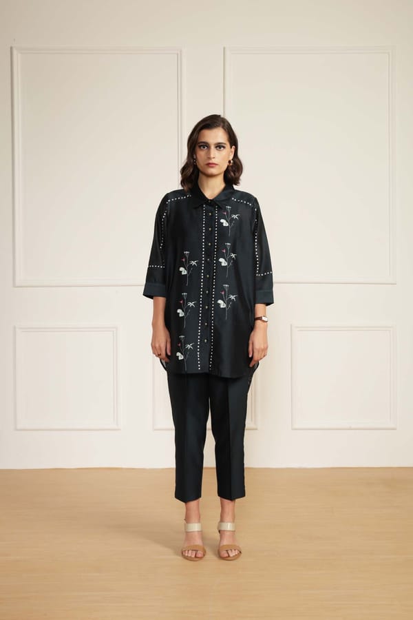 Indigo Embroidered Shirt and Straight Pants Co-ord Set — Arcvsh Pallavi Singh