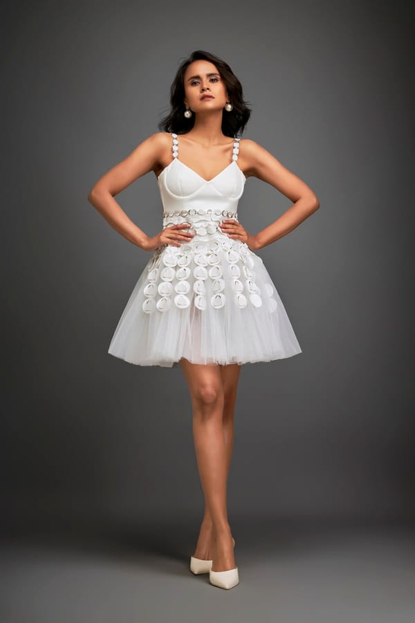 Silver and White Strappy Embellished Mini Dress — Deepika Arora
