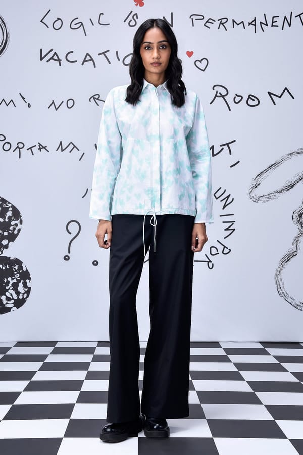 Nile Green Heart Print Oversized Cotton Poplin Shirt — Genes Lecoanet Hemant