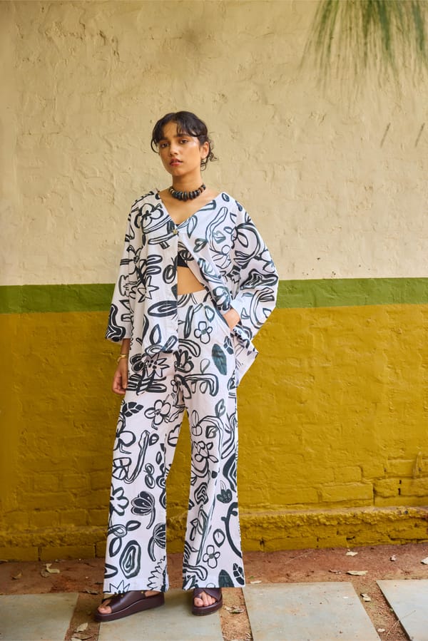 Black and White Printed Jacket and Wide-Leg Co-ord Set — HAPPI SPACE