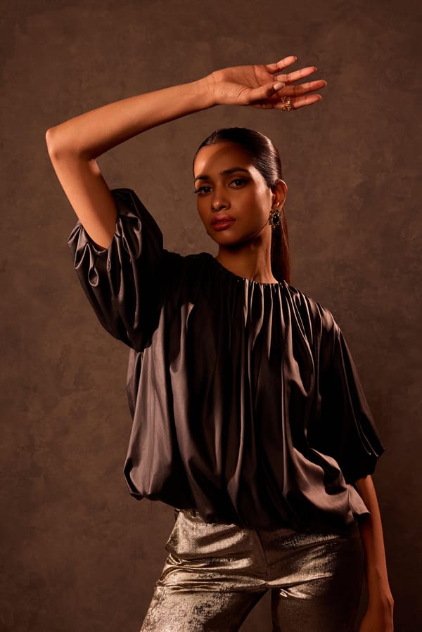 Black Lamé Gathered Bubble Top — Tara & I
