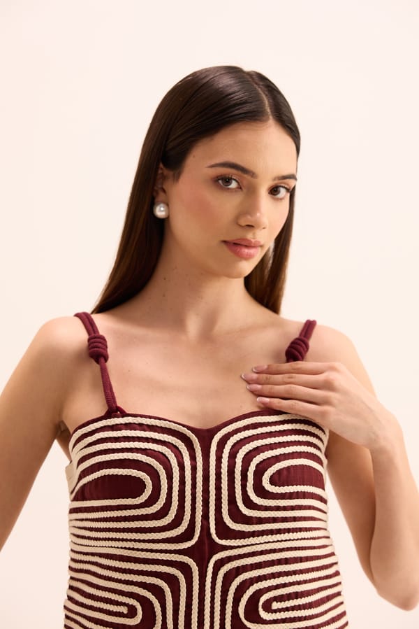 Burgundy Linen Rope-Detail Co-ord Set — Prink Tonic