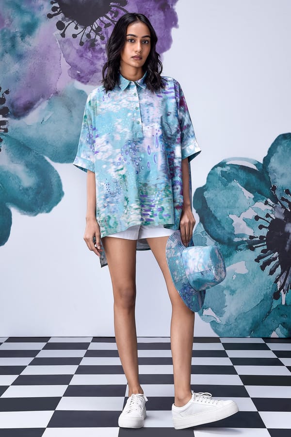 Nile Green Abstract Print Oversized Shirt — Genes Lecoanet Hemant