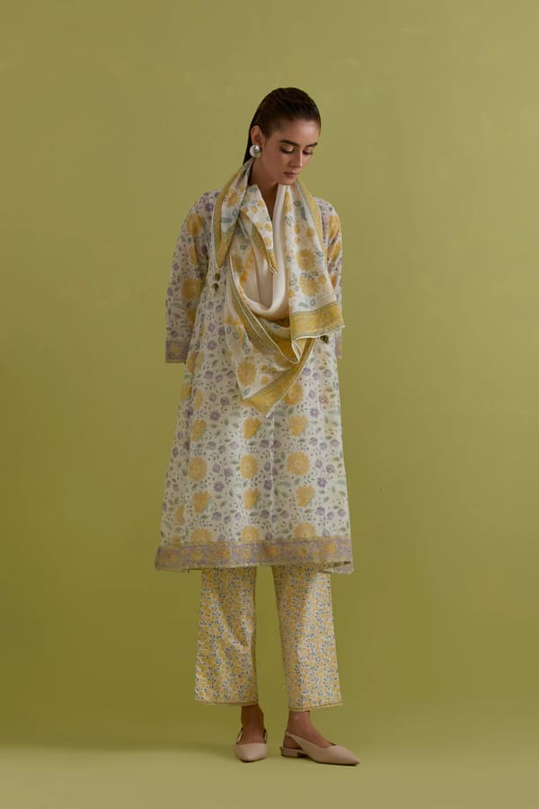 Off White Hand Block Printed Short Kurta Set — Upavita