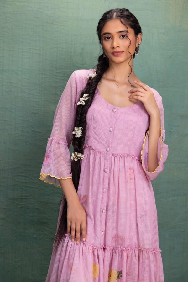 Pink Machine Embroidery Dress — Kahani Lush