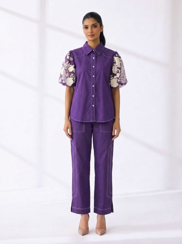 Purple Cotton Shirt and Wide-Leg Pants Co-ord Set — RUCHIKA  MALLIKA LABEL