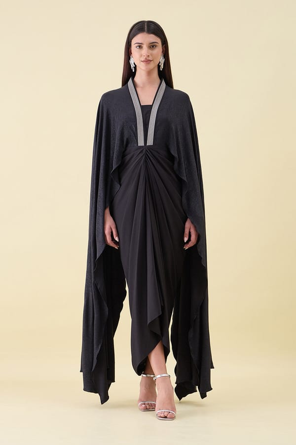 Black Shimmer Draped Dress — Aakaar
