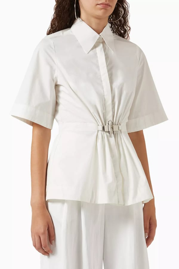 White Cotton Poplin Shirt with Adjustable Waist Detail — NOTEBOOK