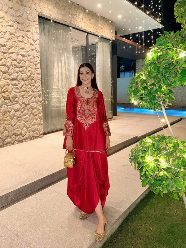 Red Embroidered Kurta and Maxi Skirt Set — NEETIKA CHOPRA