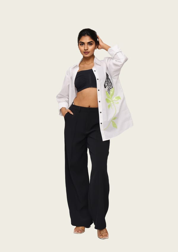 White Cotton Shirt with Zebra Embroidery — Richa Goenka