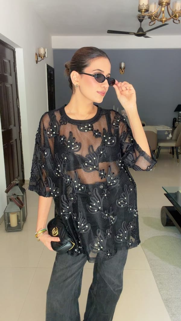 Lace Studded Oversized Top — CLOSET AFFAIR