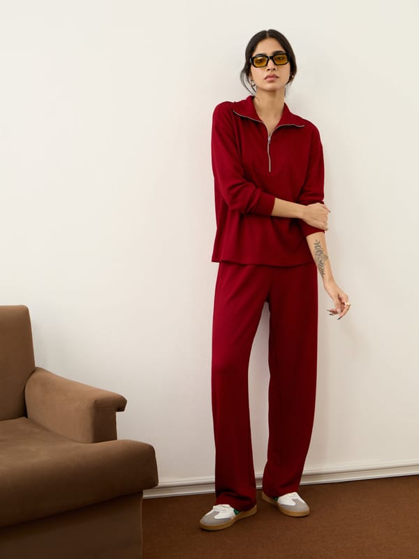 Waffle Zip Yoke Detail Co-Ord Set — Femmella