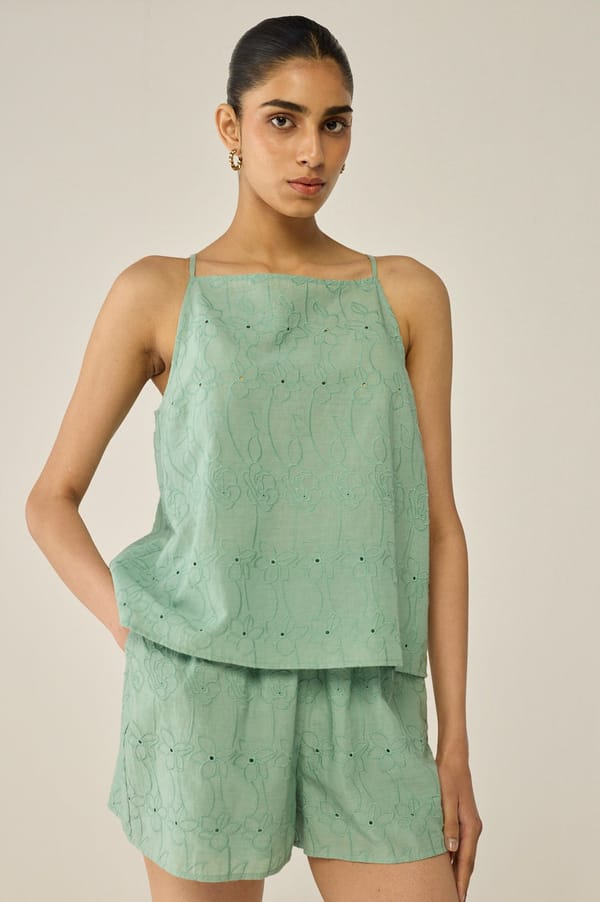 Teal Schiffli Top And Shorts Co-ord Set — Move About Effortlessly