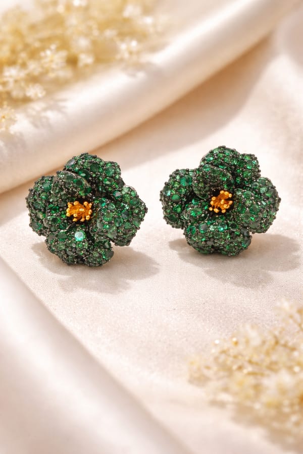 Emerald Blossom Statement Stud Earrings — SilvPop Jewels