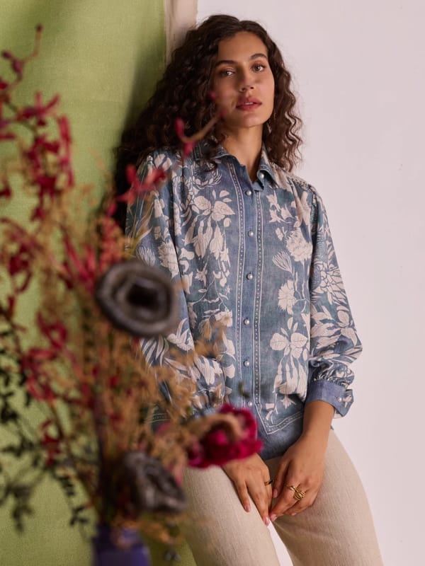 Blue Floral Printed Button-Down Shirt — Style Island