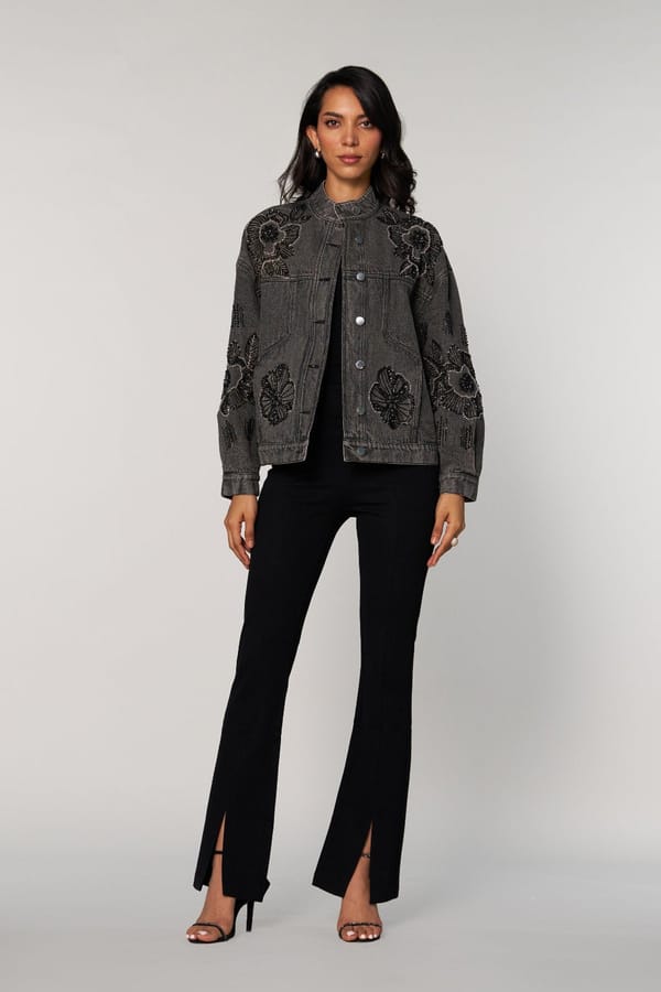 Black Washed Denim Embellished Jacket — Style Island