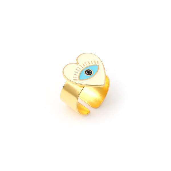 Heart Eye Adjustable Ring - Ivory Gold — Azga