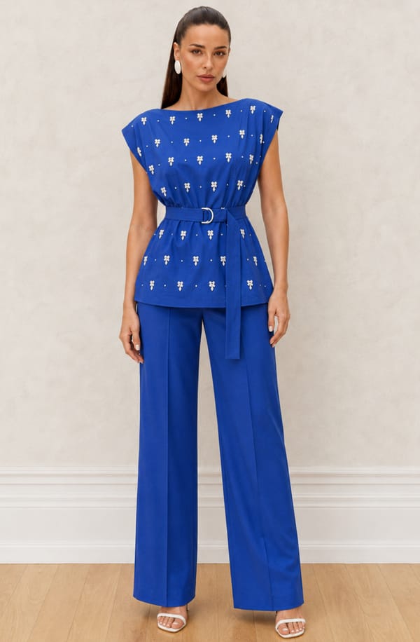 Cobalt Blue Embroidered Co Ord Set — OMBRELLO