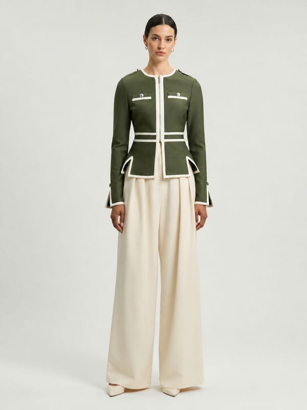 Khaki Tailored Zip-Front Jacket with Contrast Trim — KAREN MILLEN