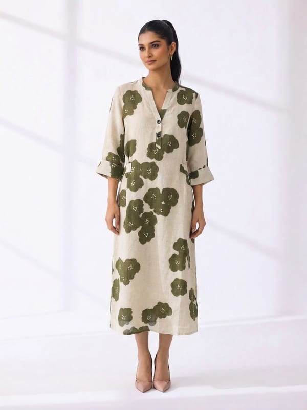 Green Poppy Floral Print Straight Midi Dress — YELL