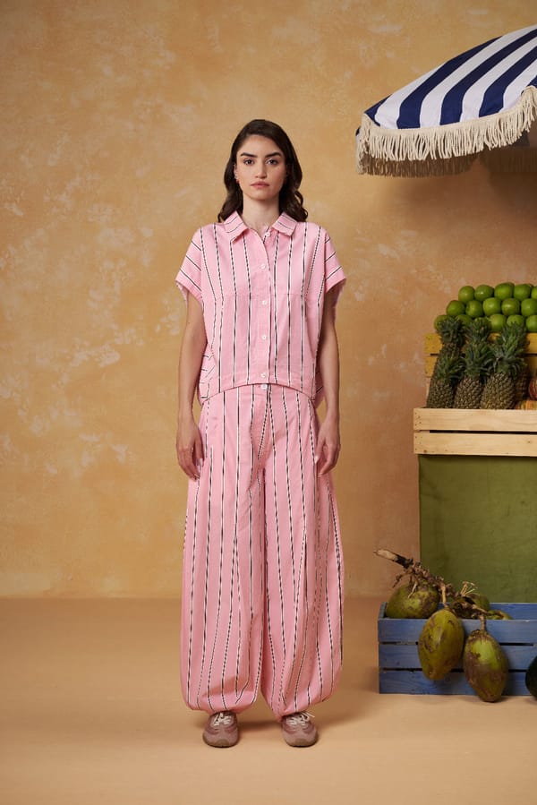 Vintage Pink Stripe Pant Co-ord Set — Muvazo
