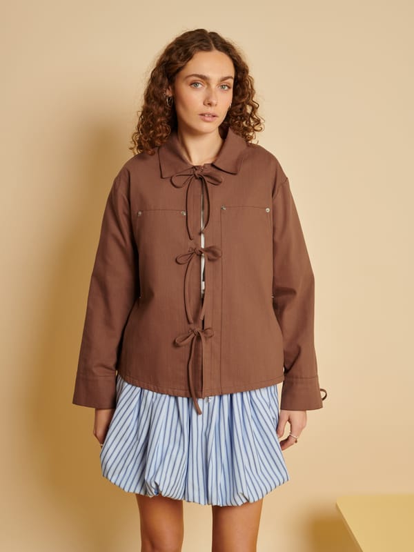 Brown Cotton Tie-Up Front Jacket — SISTER JANE