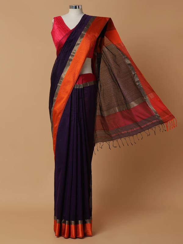 Maheshwari Cotton Silk Deep Purple Ganga-Jamuna — BINKS