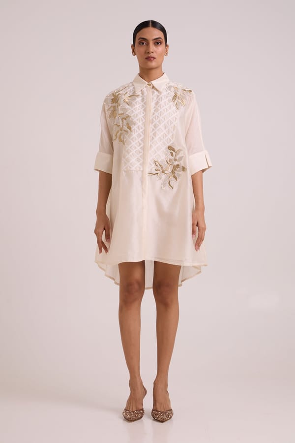 Ivory Embroidered High-Low Shirt Dress — Madder Much