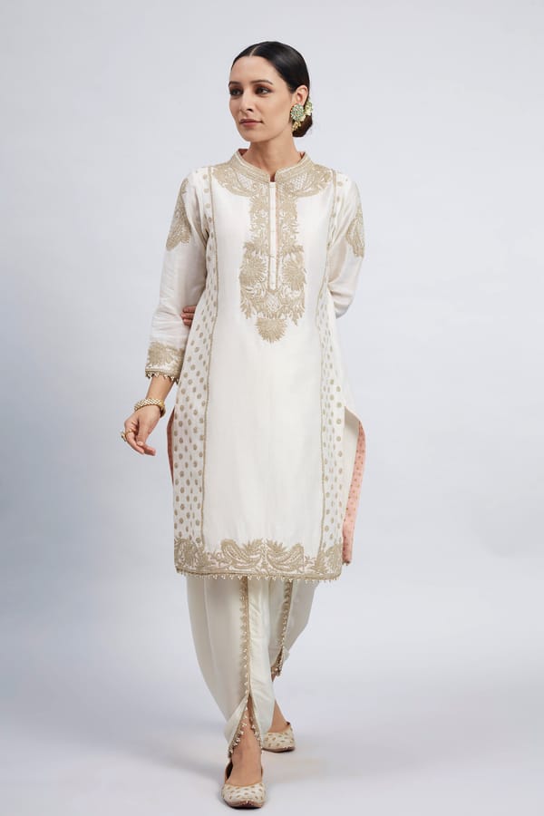Daisy Ivory Embroidered Straight Kurta Set with Dhoti — Sheetal Batra