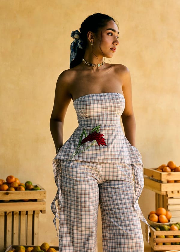 Maple Ruffled and Check Embroidered Top — Lea Clothing