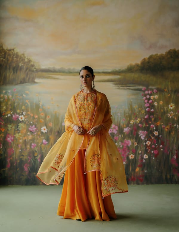 Turmeric Yellow Embroidered Organza Kurta Sharara Set — Shikha Mehta