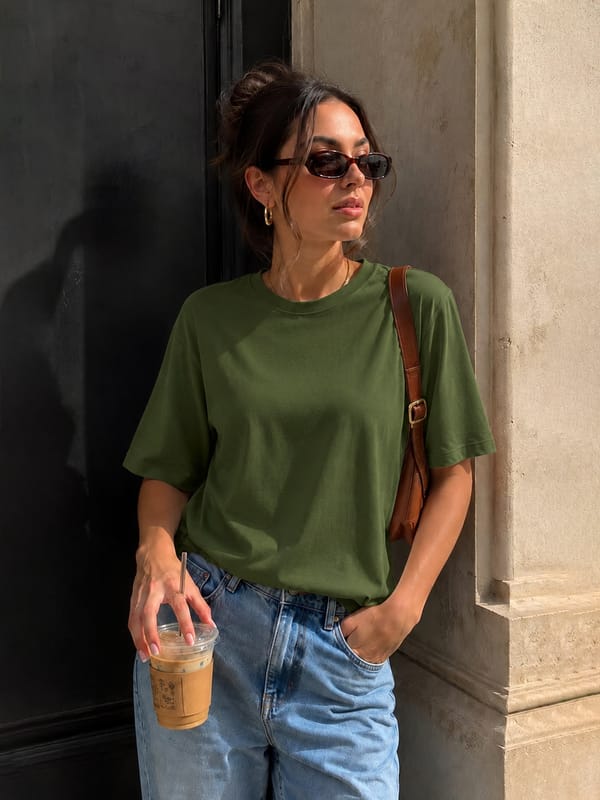 TrueStretch Olive Oversize Cotton T-Shirt — Femmella
