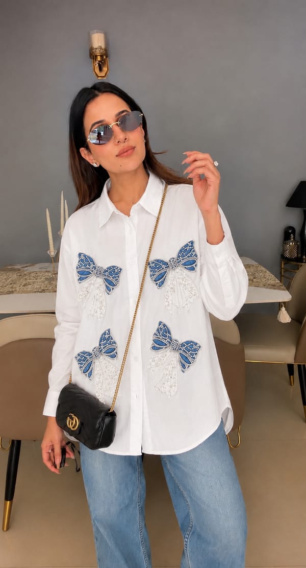 White Button Shirt with Bow Embellishment — CLOSET AFFAIR