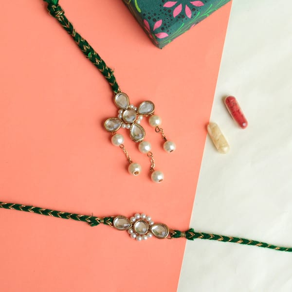 BeAbhika Bhahiya Bhabhi Kundan Amaze Rakhi Luma Set With Roli Chawal Capsules — BeAbhika