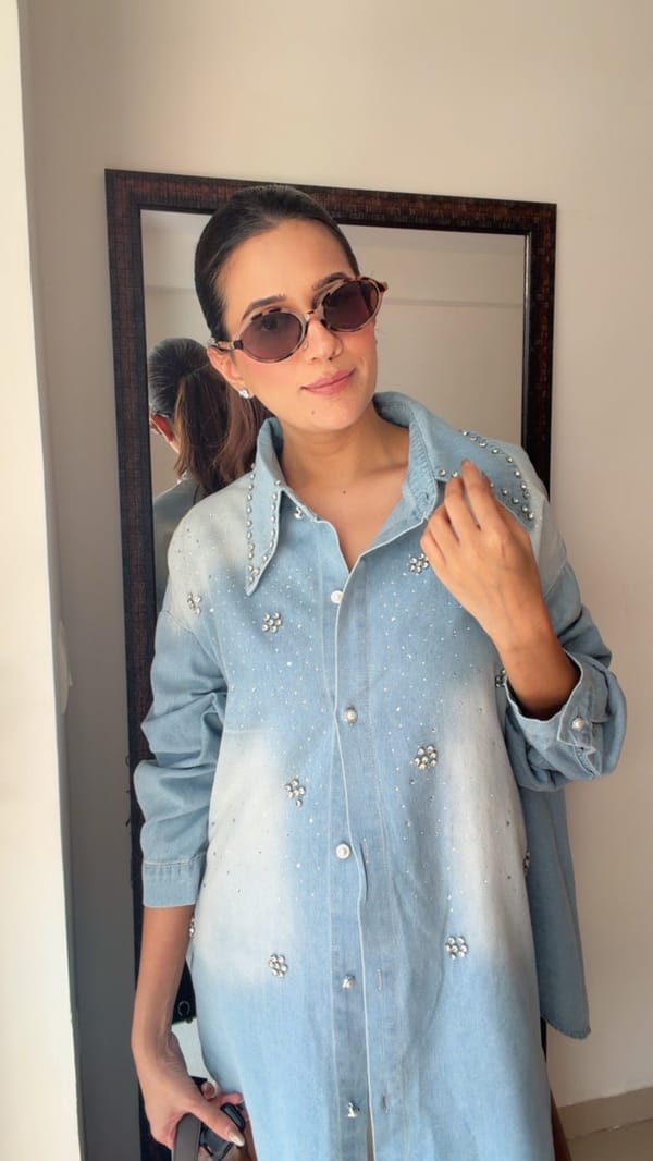 Dusted Flower Studded Denim Shirt — CLOSET AFFAIR