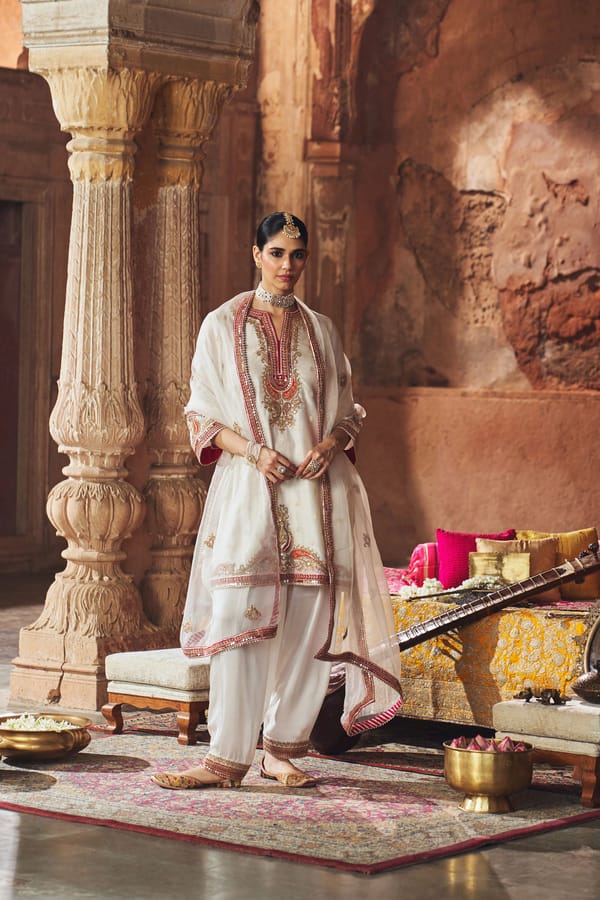 Daisy Ivory Embroidered A-Line Kurta Set with Salwar and Dupatta — Sheetal Batra
