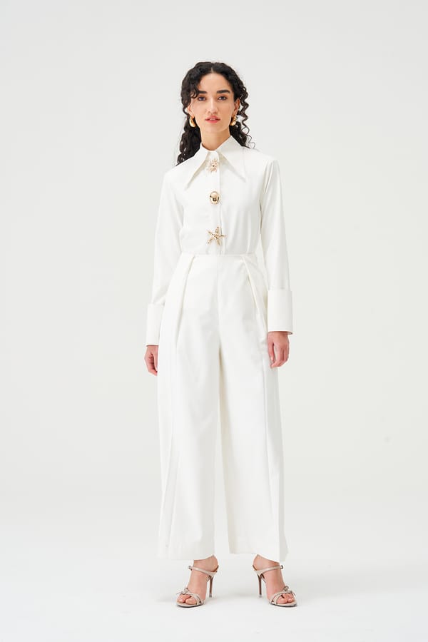 Ivory Shirt and Wide-Leg Trouser Co-ord Set — NOTEBOOK