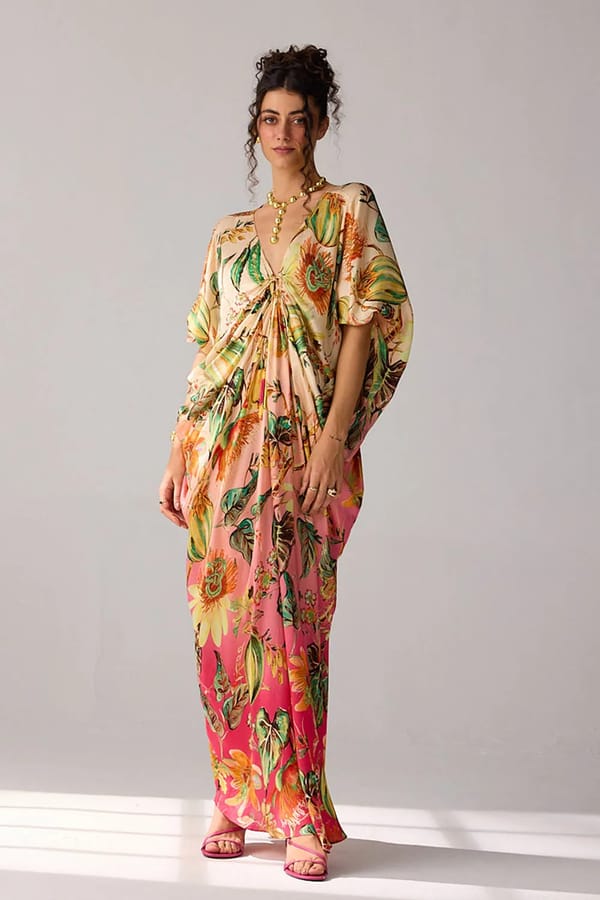 Pink Ombre Floral Kaftan Maxi Dress — VERB