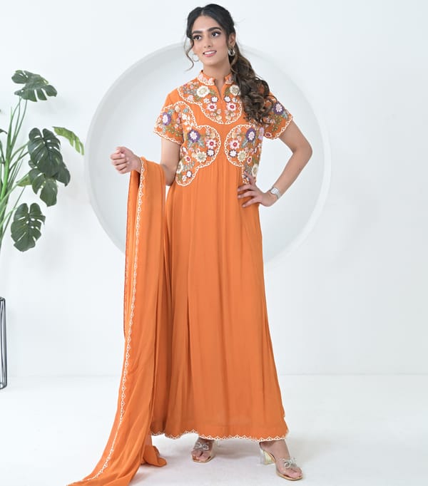 Phool-Patti Anarkali Dress With Dupatta — RUCHIKA MALLIKA LABEL