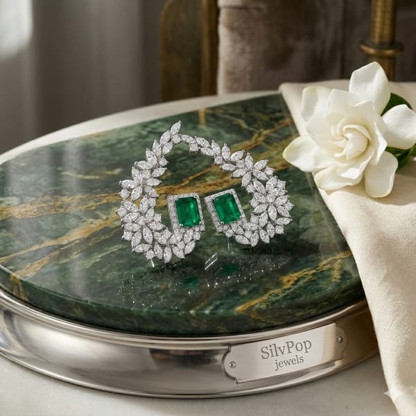 Emerald Halo Crescent Earrings — SilvPop Jewels