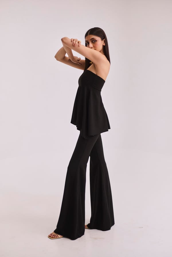 Black High-Waist Bell Bottom Pants with Side Zip — Urban Suburban